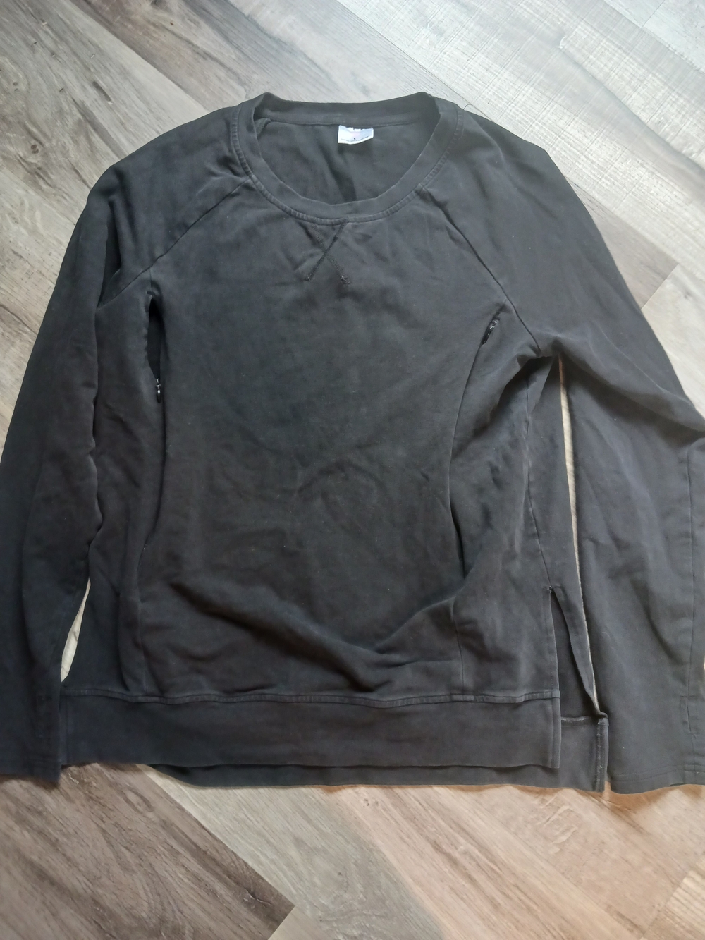 Cotton Black Crewneck Zip Nursing Sweater - Women's Casual Pullover